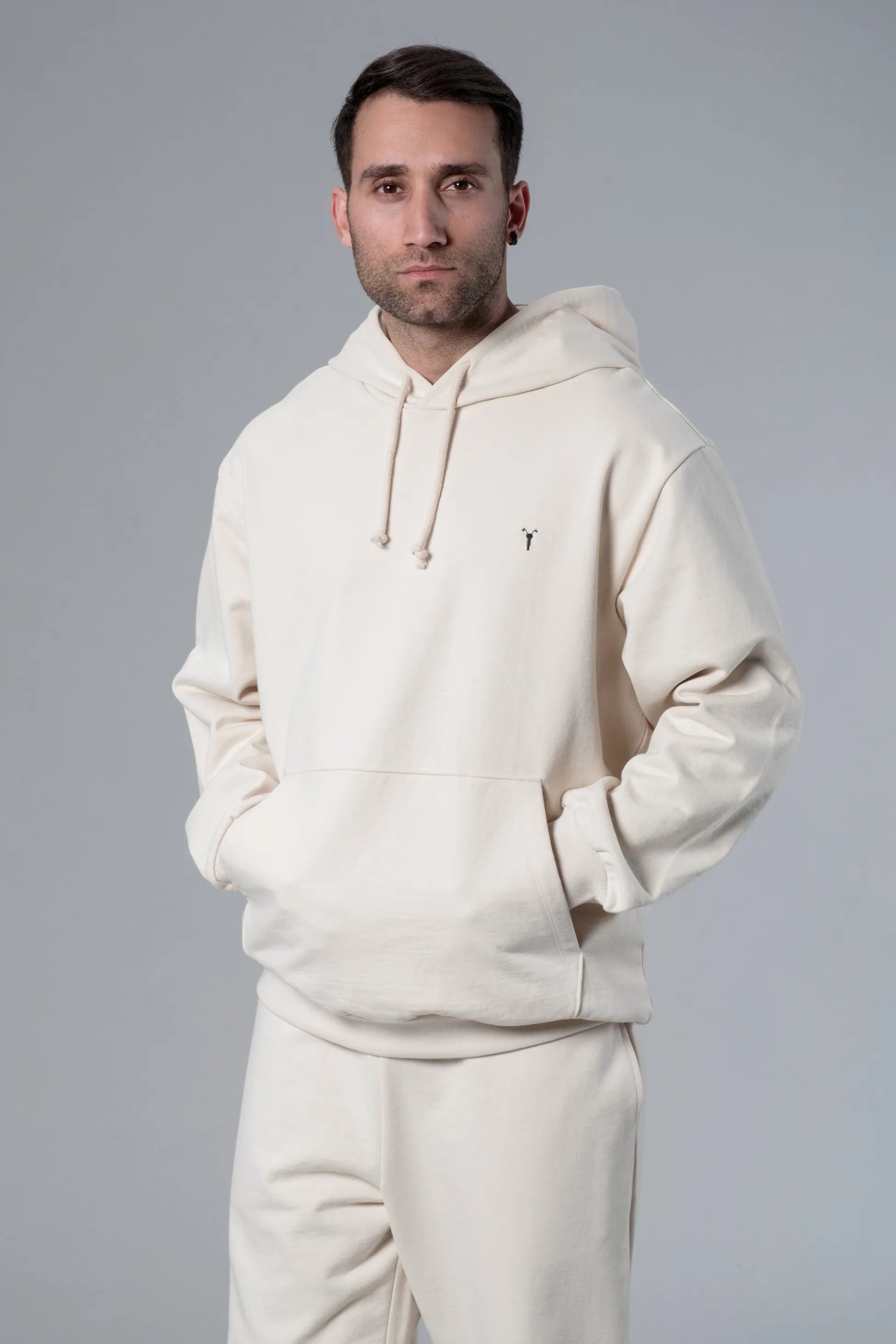 Kapüşonlu Oversize Ekru Hoodie