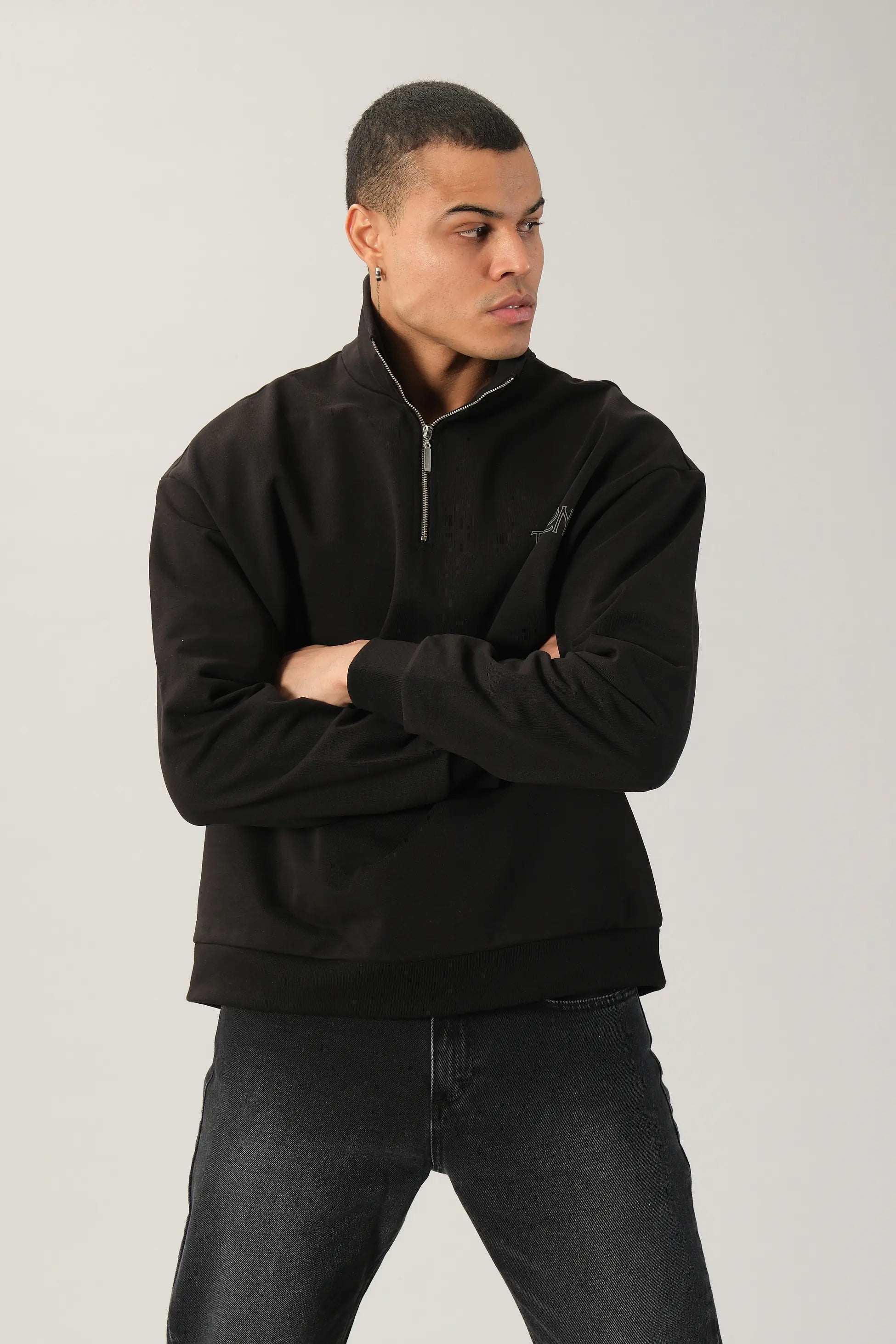 Yarım Fermuarlı Tiburon Siyah Sweatshirt