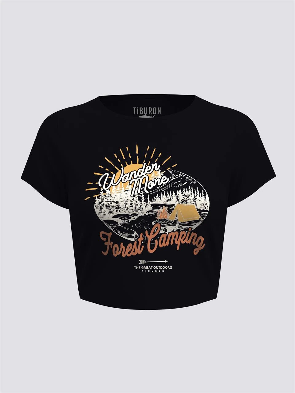 Siyah Baskılı Kadın Crop Tişört
