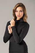 Drape Detaylı Siyah Çıtçıtlı Body