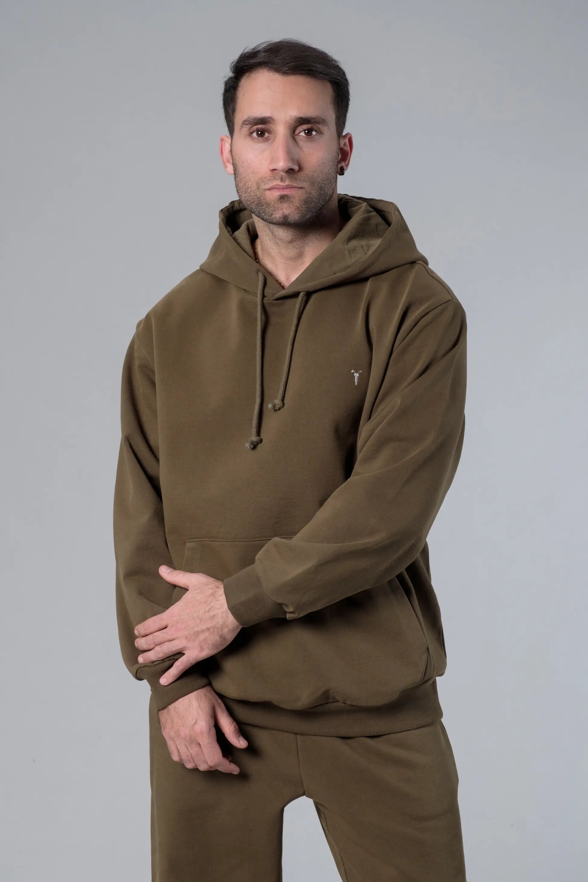 Kapüşonlu Oversize Haki Hoodie