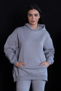 Gri Kapüşonlu Cepli Hoodie