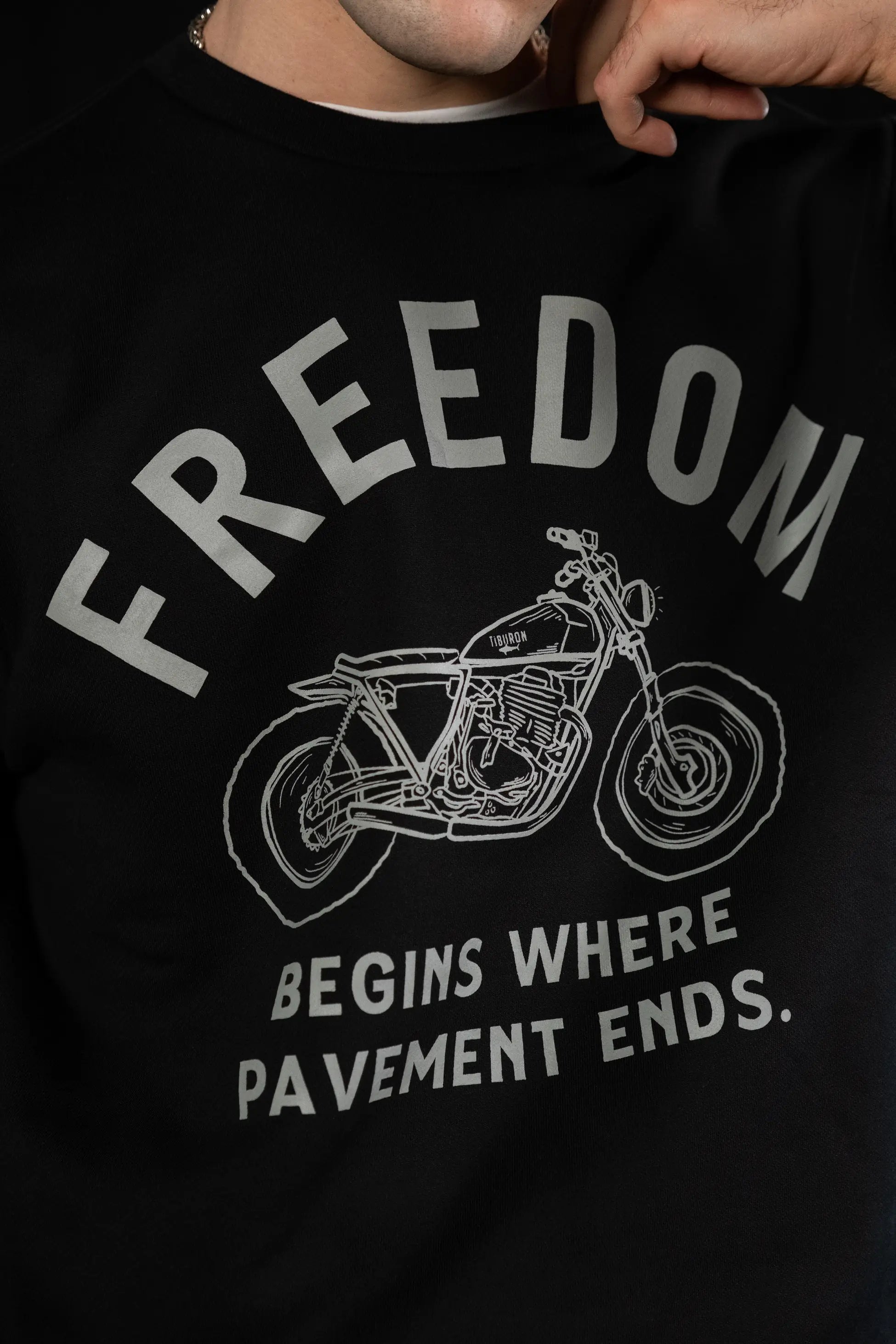 Motorcu Baskılı Bisiklet Yaka Siyah Sweatshirt