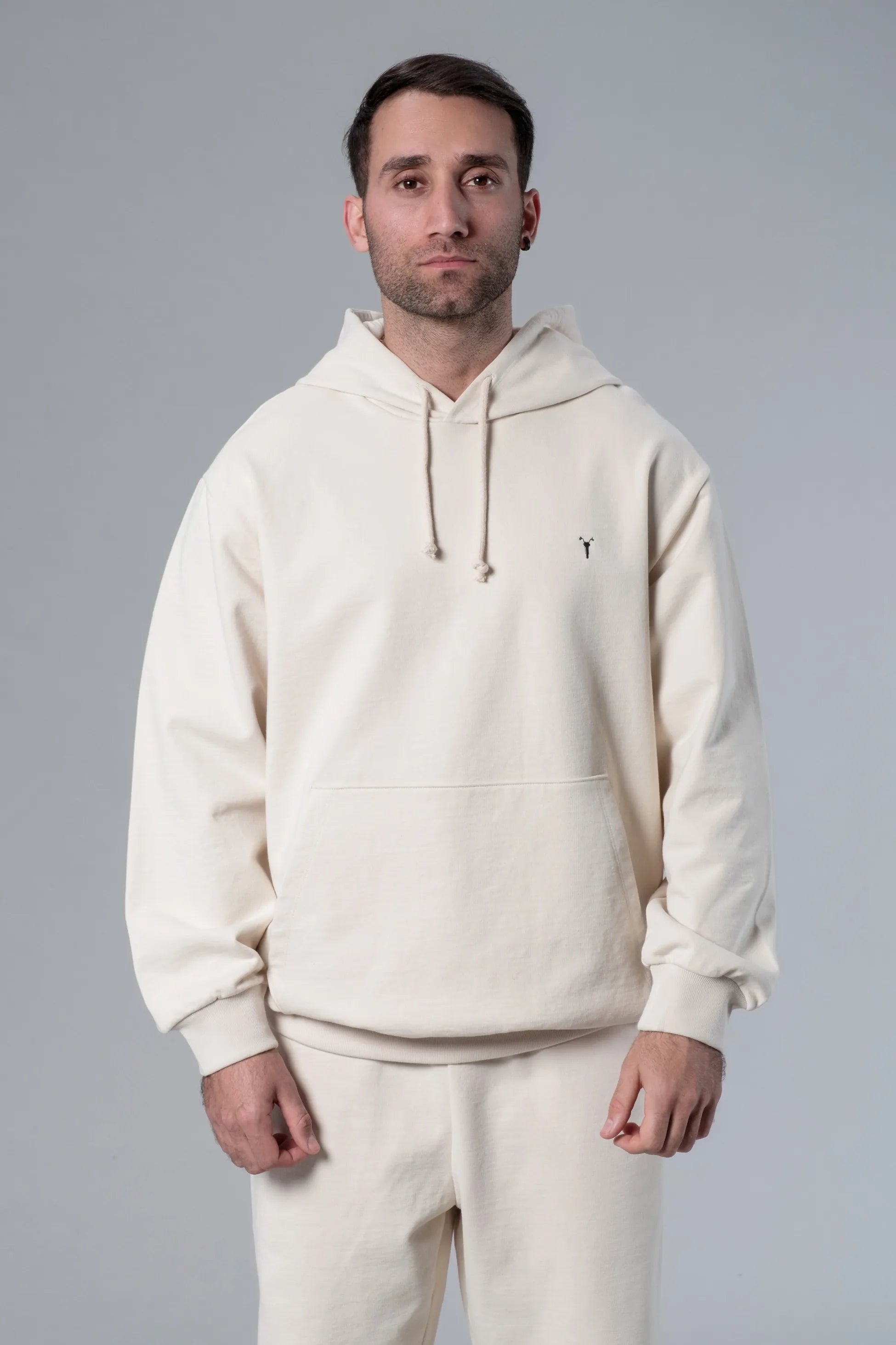 Kapüşonlu Oversize Ekru Hoodie