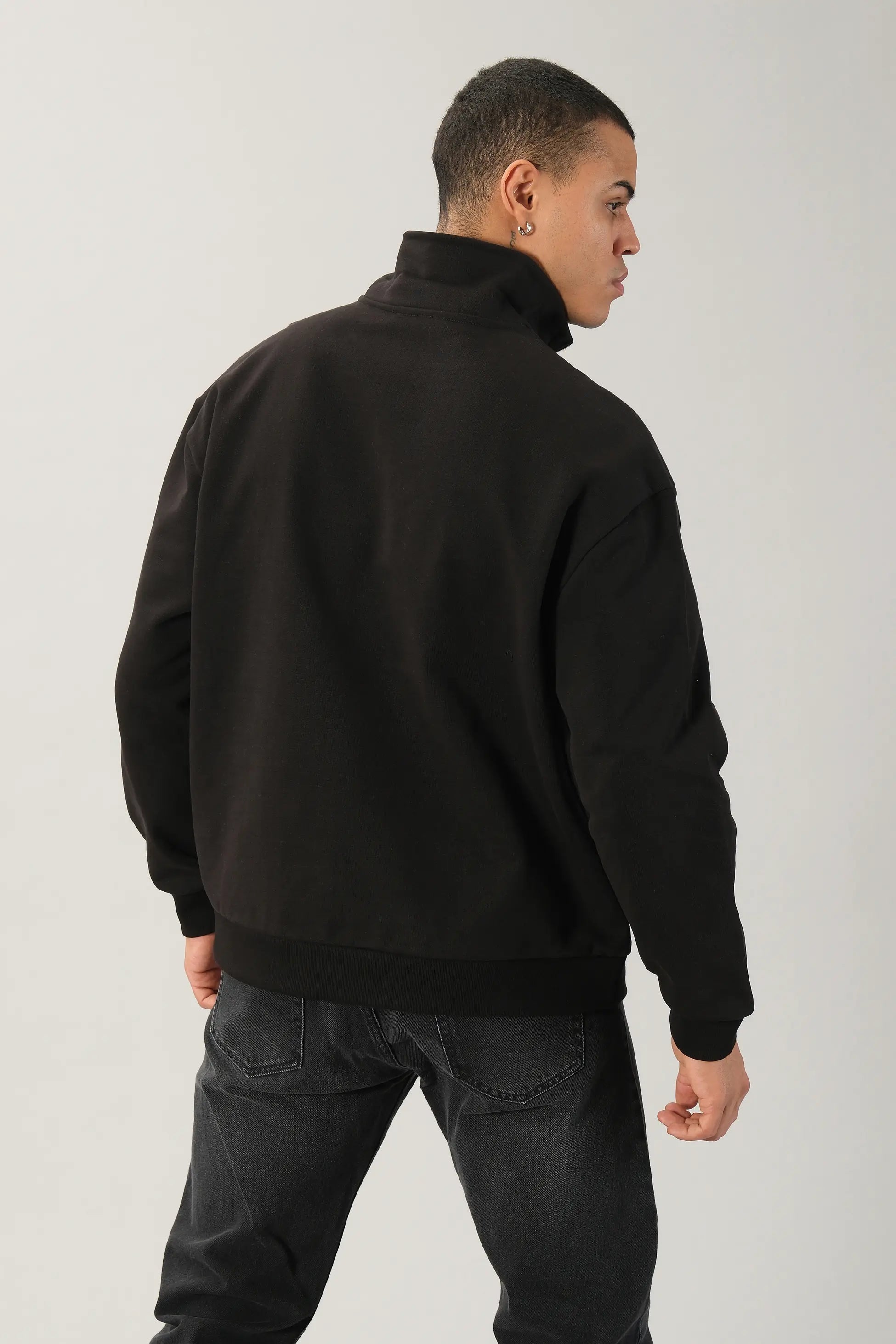 Yarım Fermuarlı Tiburon Siyah Sweatshirt