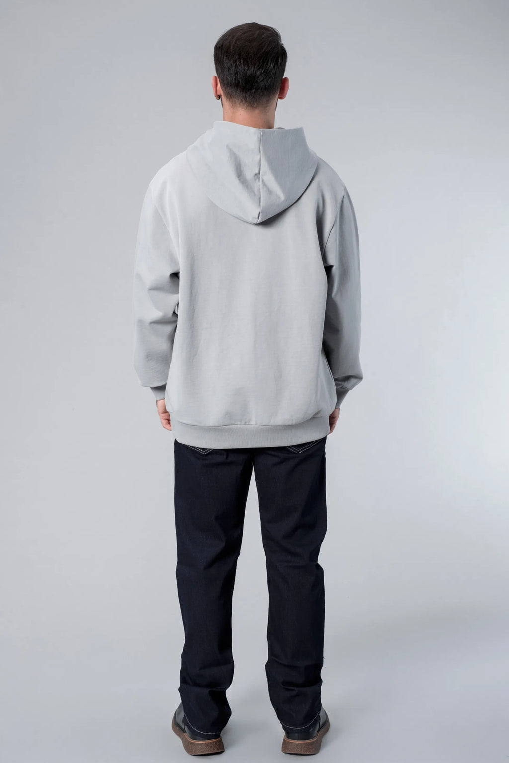 Kapüşonlu Baskılı Gri Oversize Hoodie