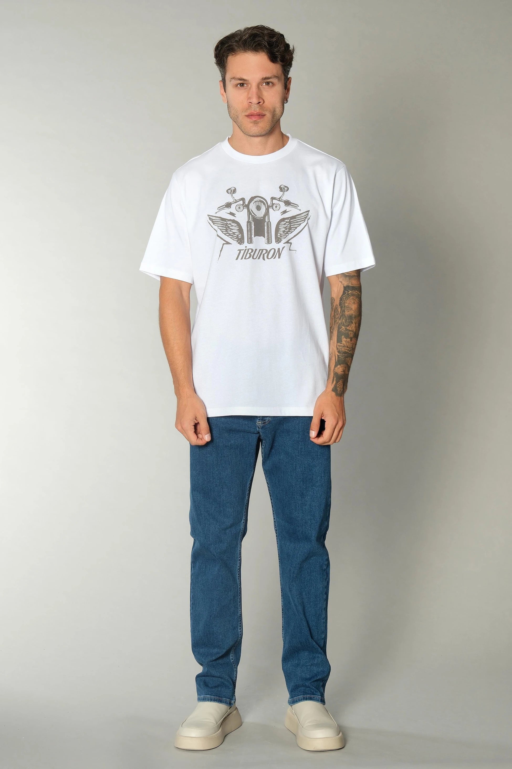 Motor Baskılı Beyaz Tshirt