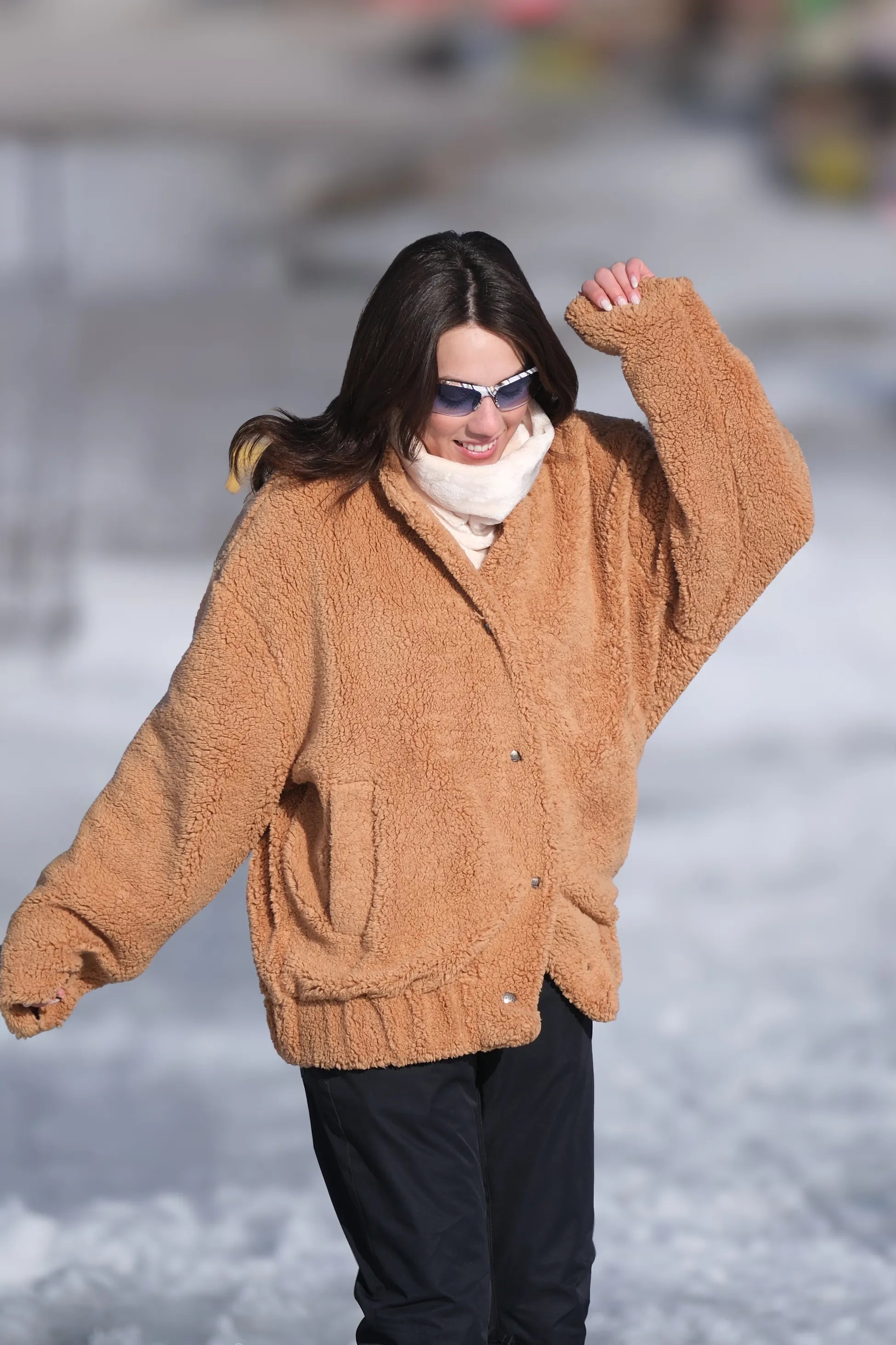 Suni Yünlü Oversize Bomber Ceket