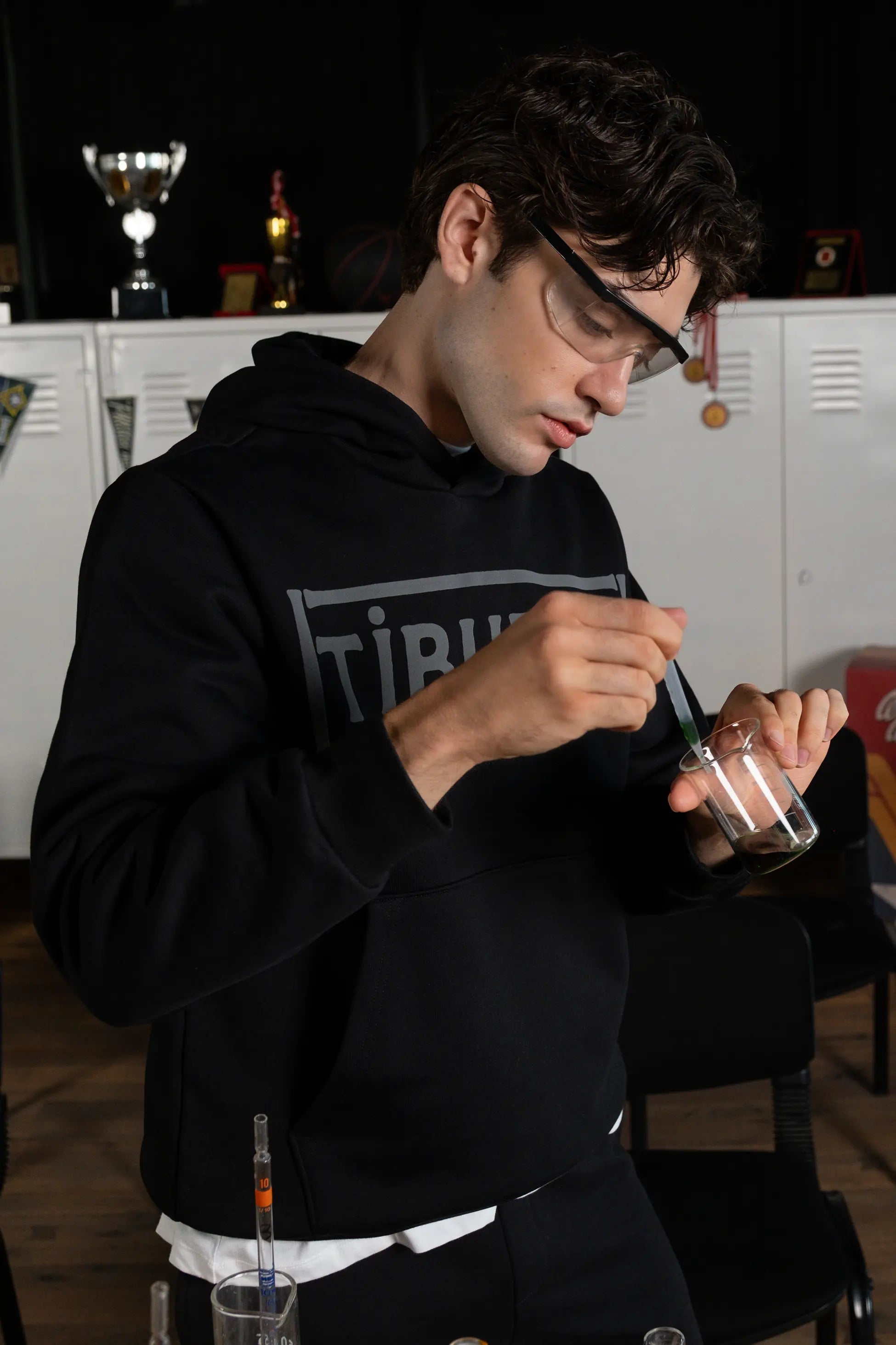 Tiburon Baskılı Kapüşonlu Siyah Hoodie