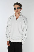 Beyaz Yarım Fermuarlı Sweatshirt