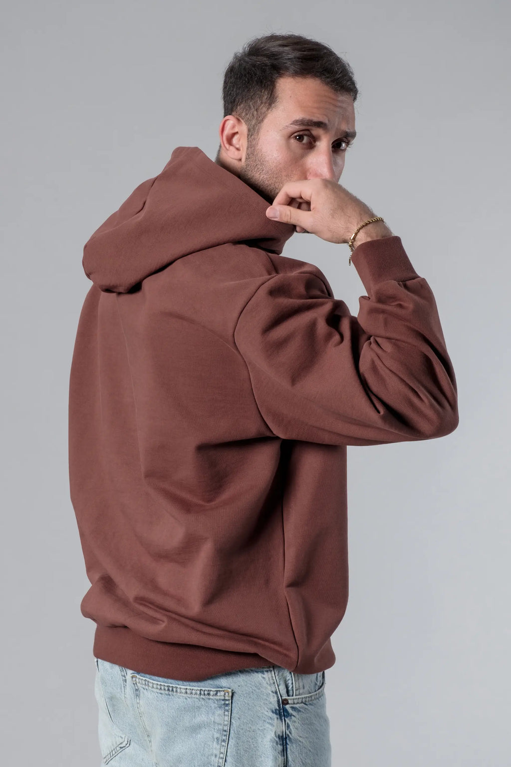 Baskılı Kahverengi Oversize Hoodie