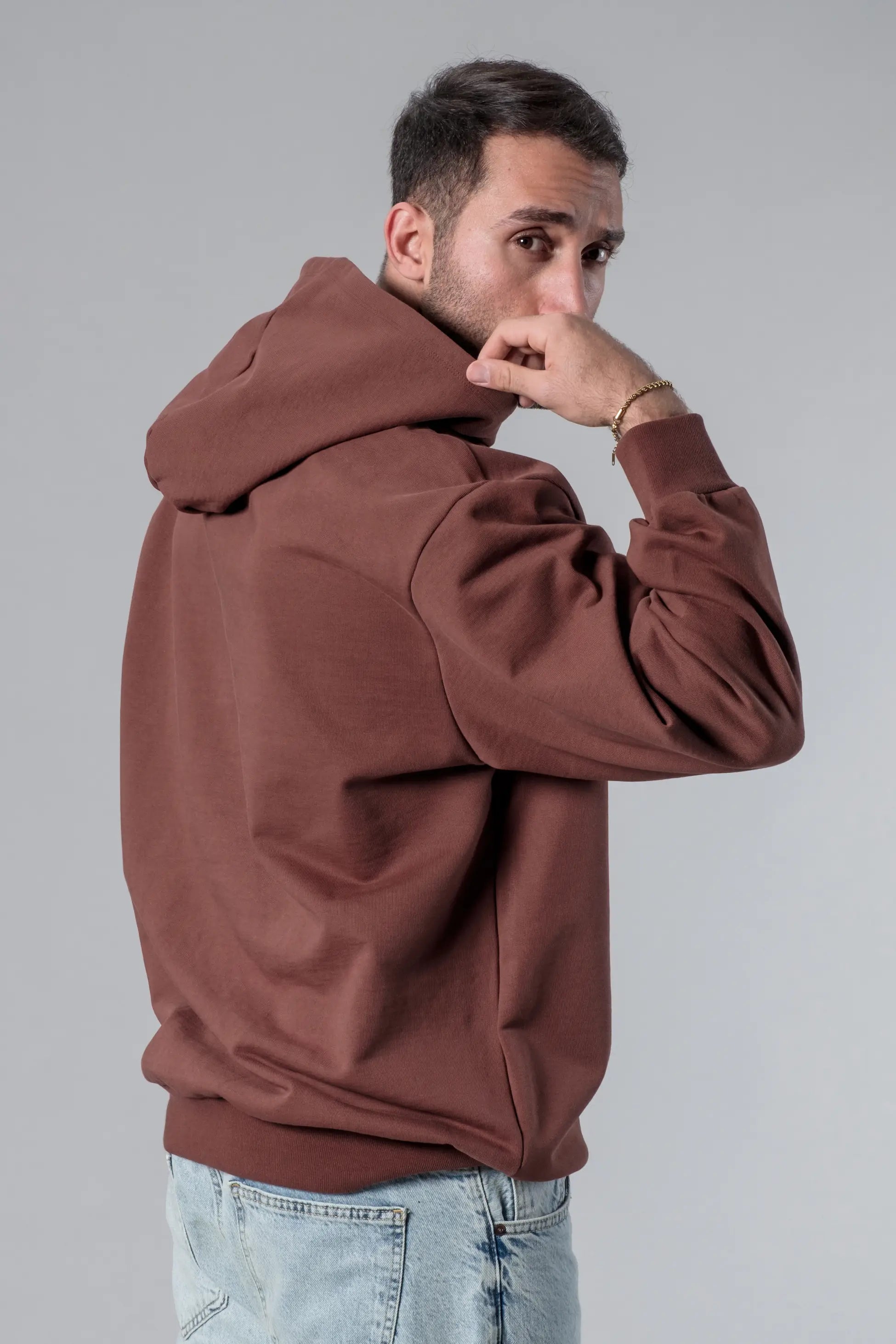 Baskılı Kahverengi Oversize Hoodie