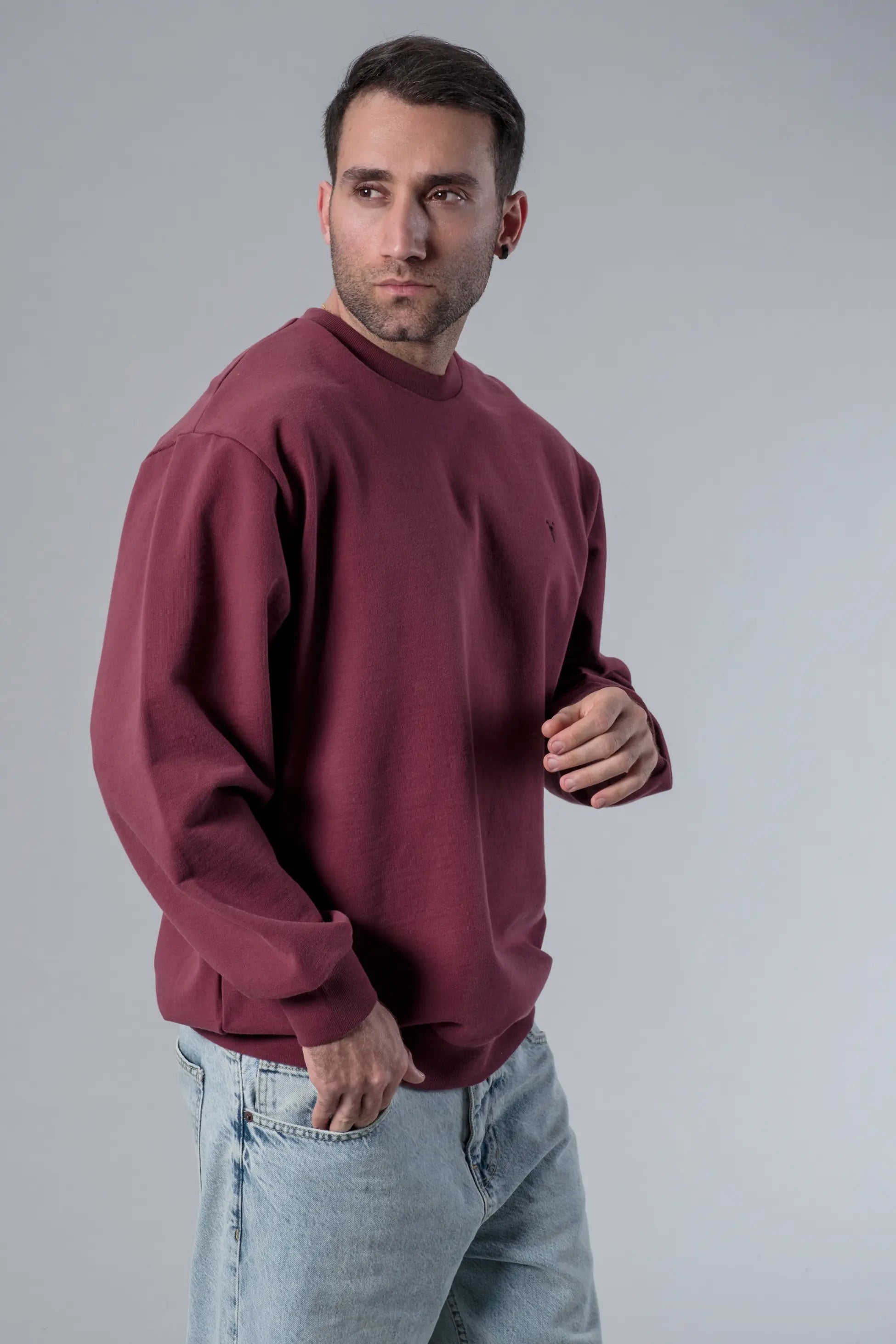 Bisiklet Yaka Bordo Oversize Sweatshirt