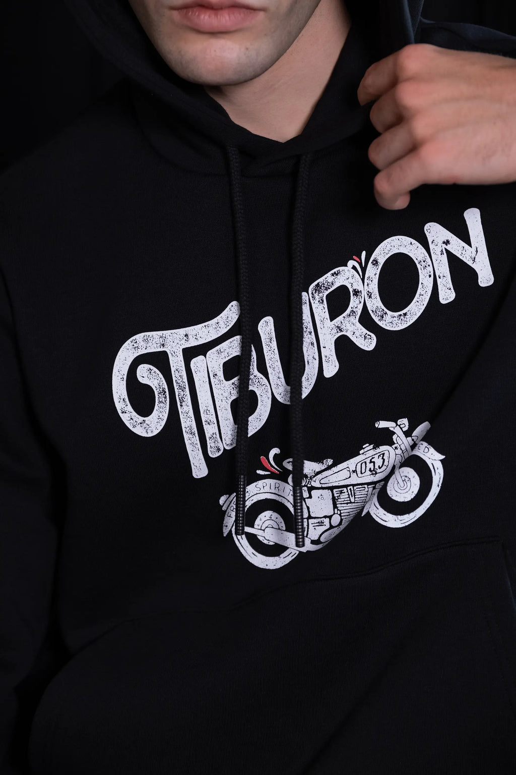 Tiburon Baskılı Şardonlu Siyah Erkek Hoodie