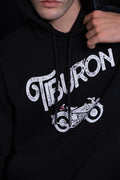 Tiburon Baskılı Şardonlu Siyah Erkek Hoodie