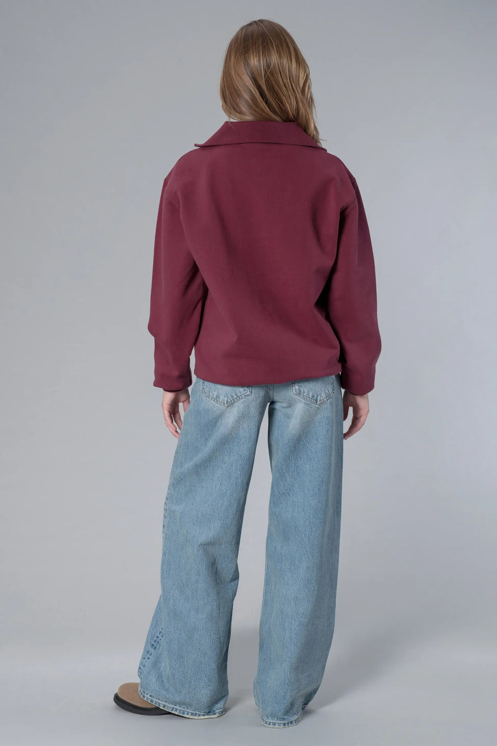 Yarım Fermuarlı Bordo Sweatshirt