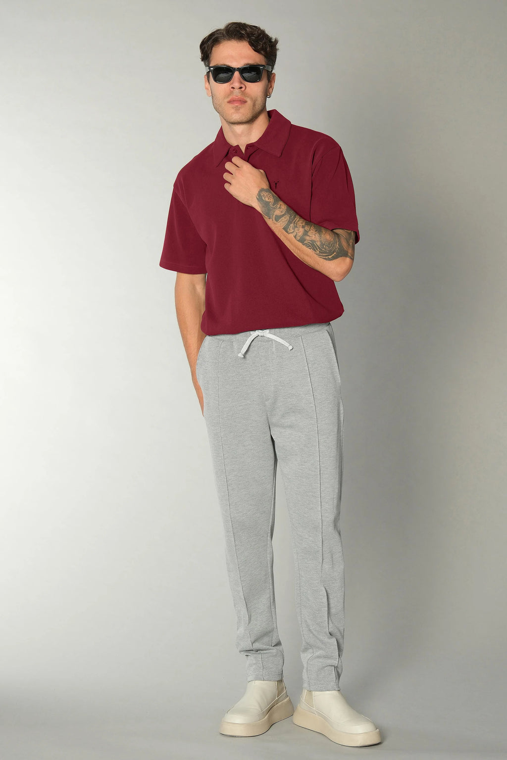 Bordo Dokulu Polo Yaka Tshirt