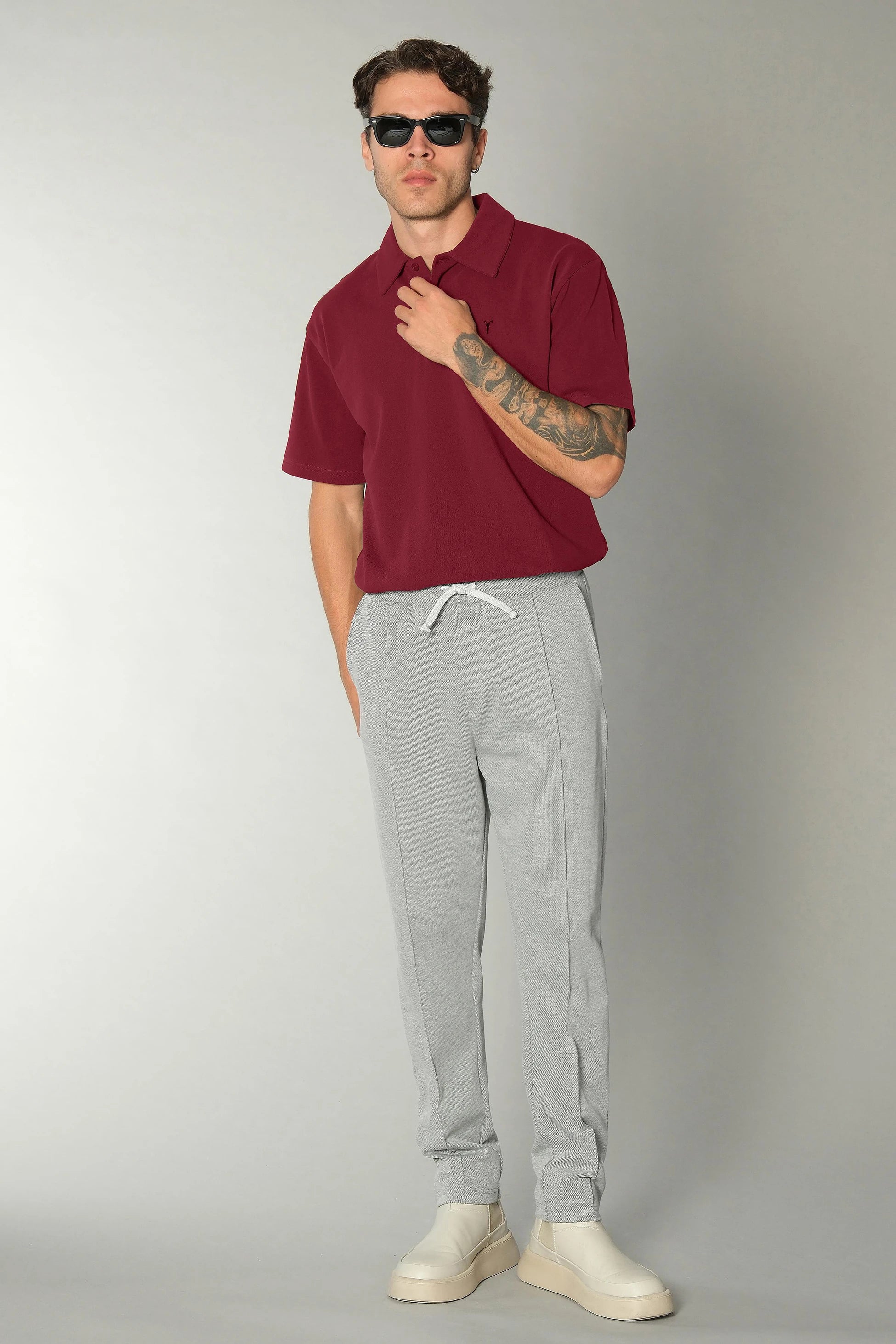 Bordo Dokulu Polo Yaka Tshirt