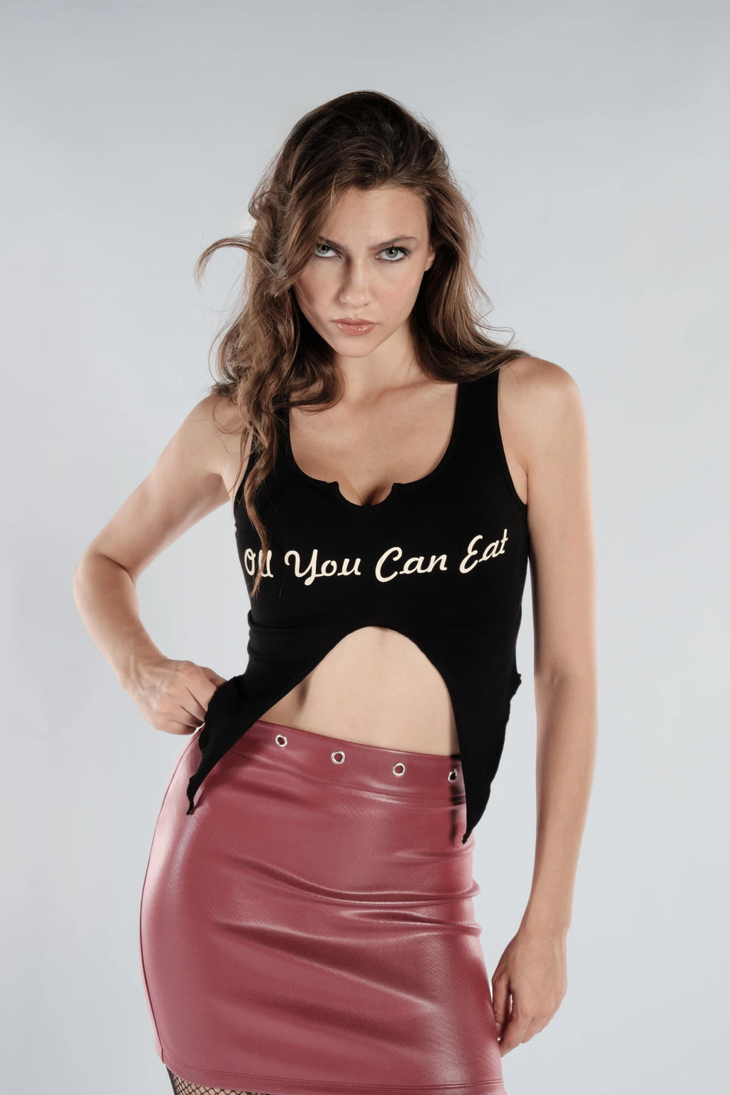 Asimetrik Kesim Siyah Crop Top
