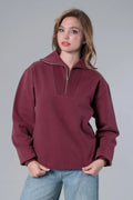 Yarım Fermuarlı Bordo Sweatshirt