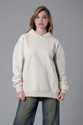 Ekru Kapüşonlu Cepli Hoodie