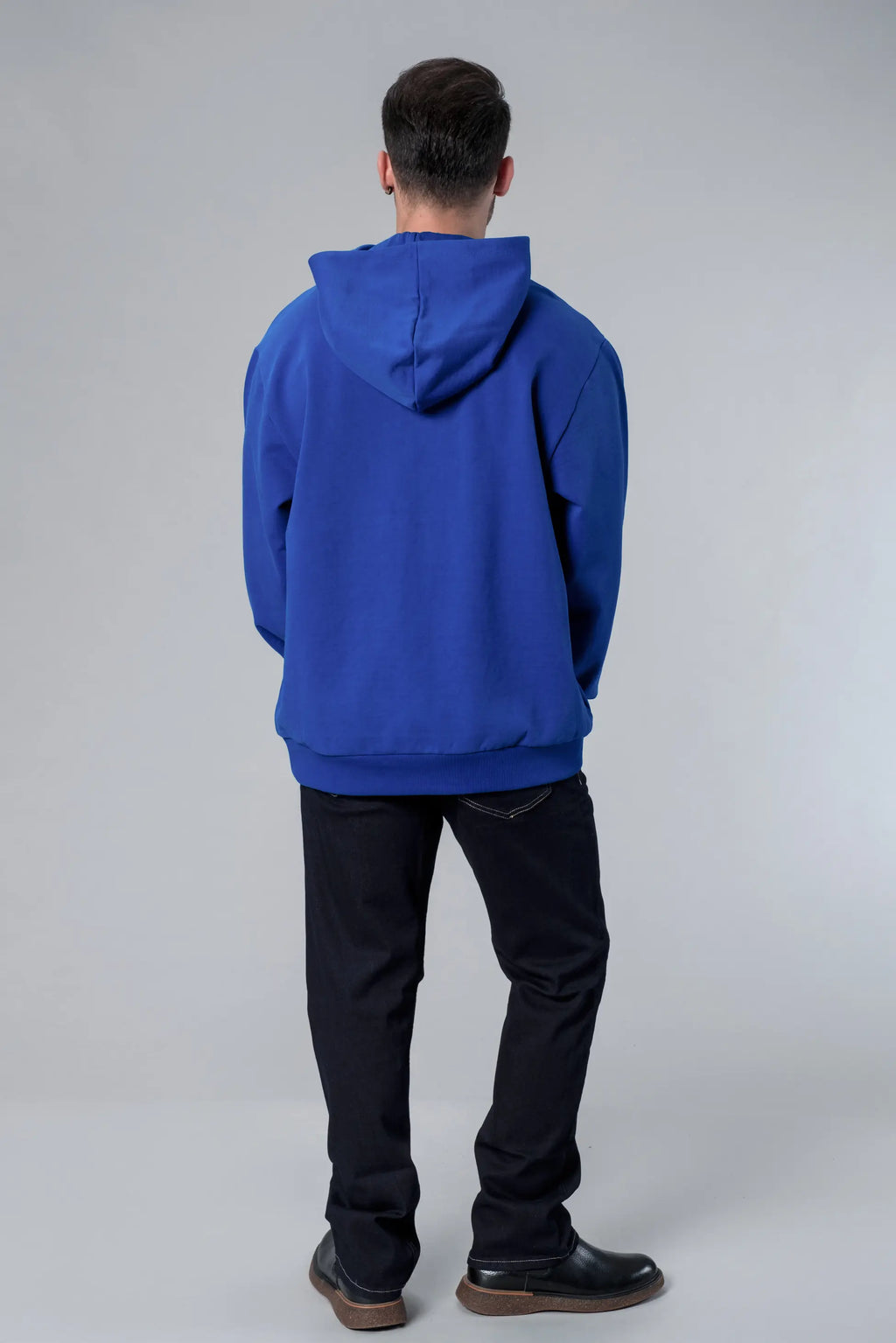 Kapüşonlu Önü Baskılı Mavi Oversize Hoodie