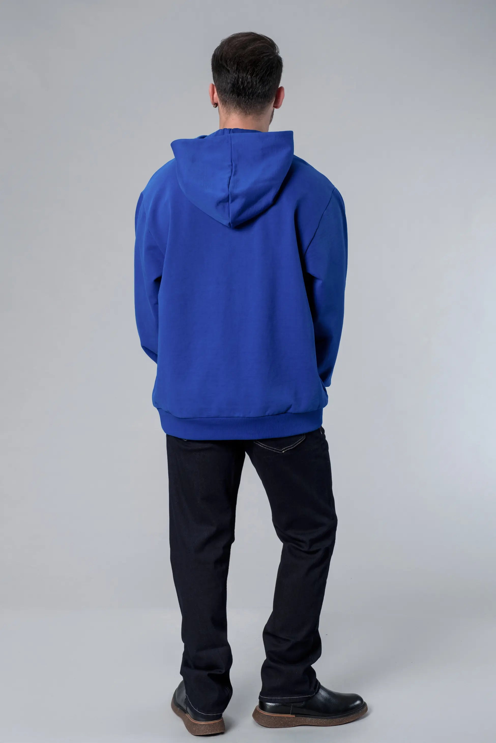 Kapüşonlu Önü Baskılı Mavi Oversize Hoodie