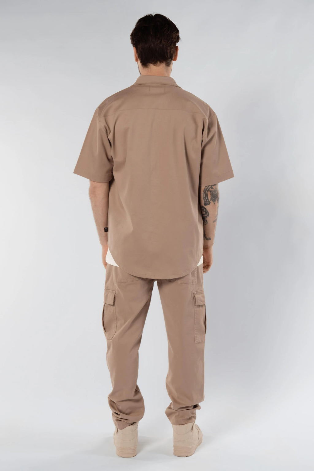 Erkek Bej Gabardin Kısa Kollu Gömlek