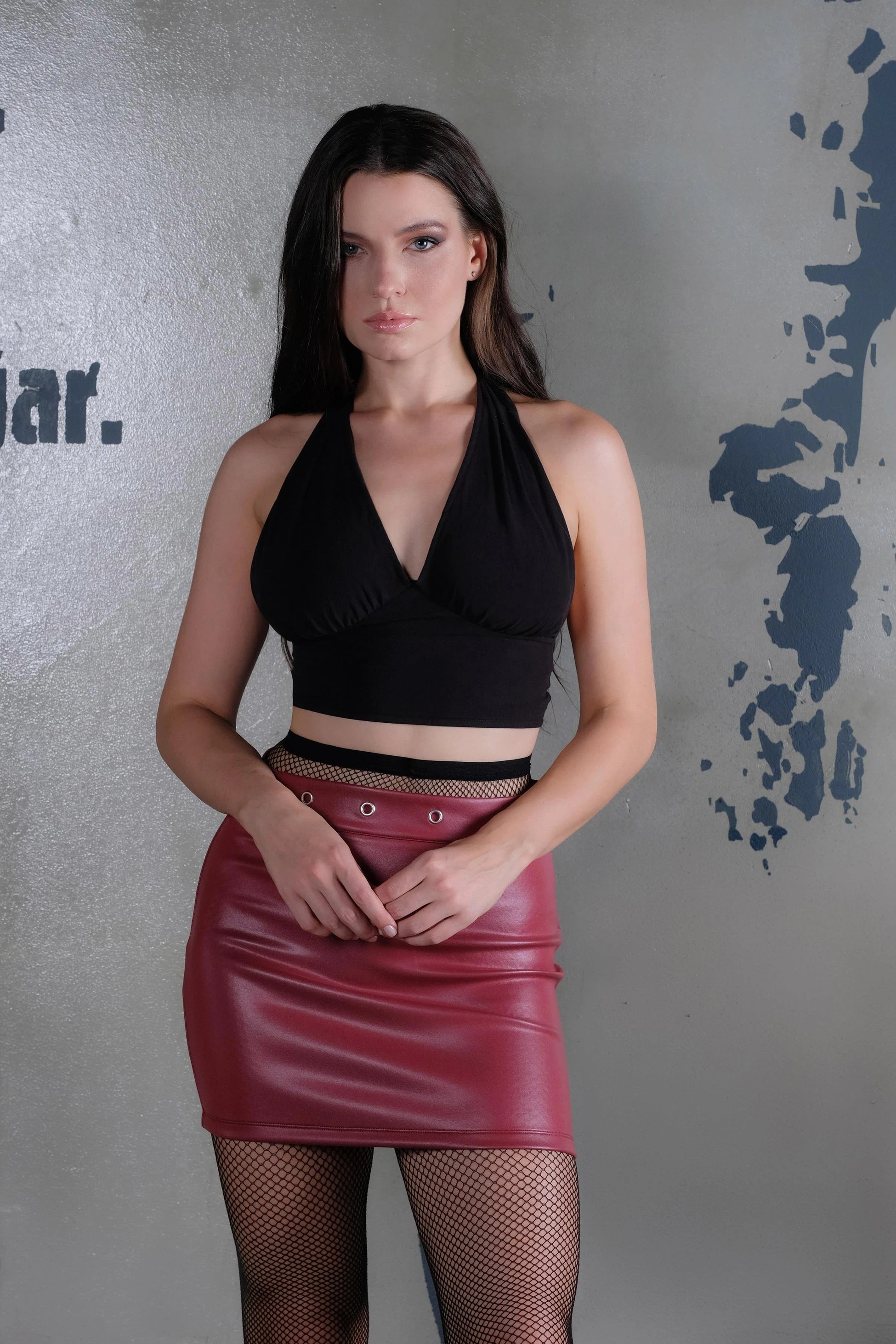 Halter Yaka Sırtı Açık Siyah Body