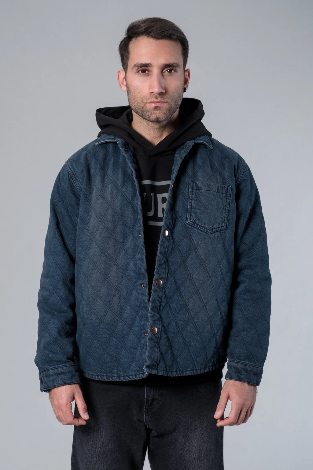 Koyu Lacivert Kapitone Denim Ceket