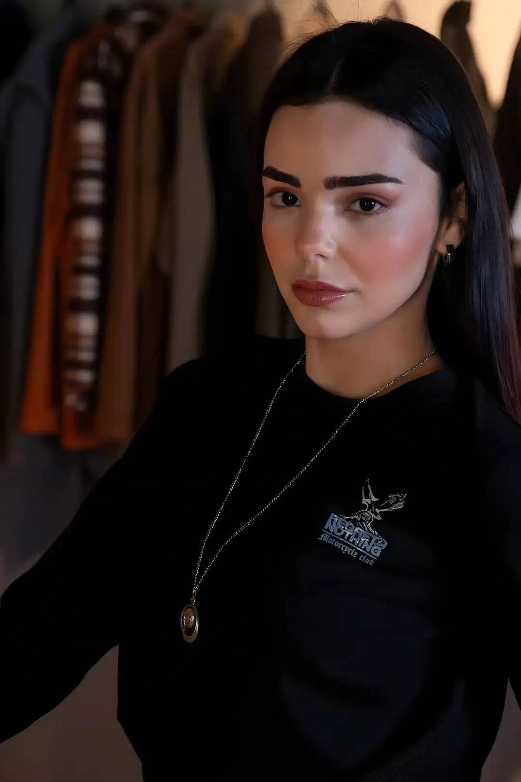 Baskılı Kadın Siyah Oversize Uzun Kollu Tişört