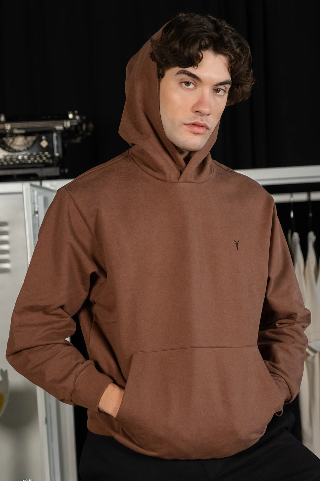 Nakış Detaylı Kahverengi Regular Hoodie