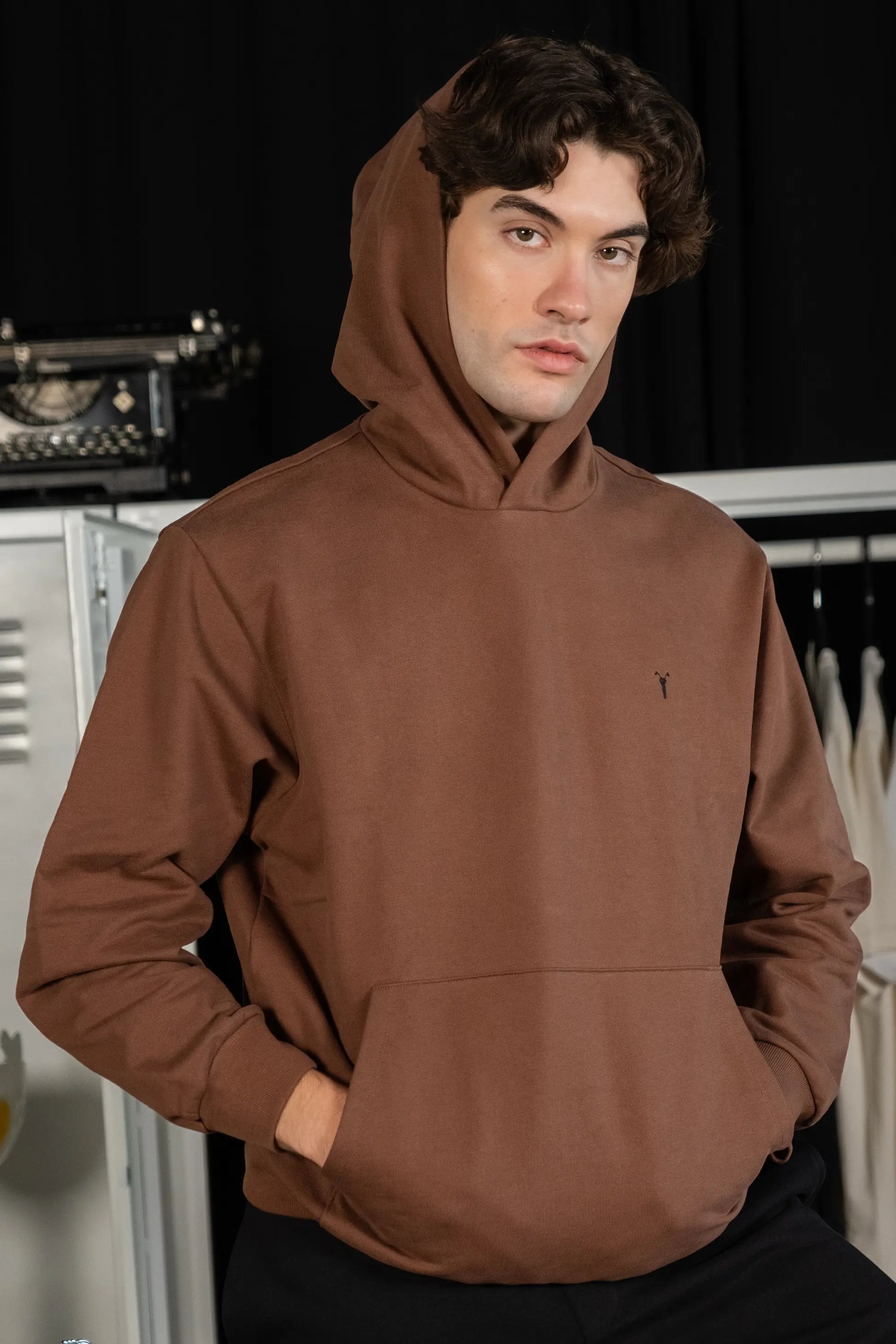 Nakış Detaylı Kahverengi Regular Hoodie