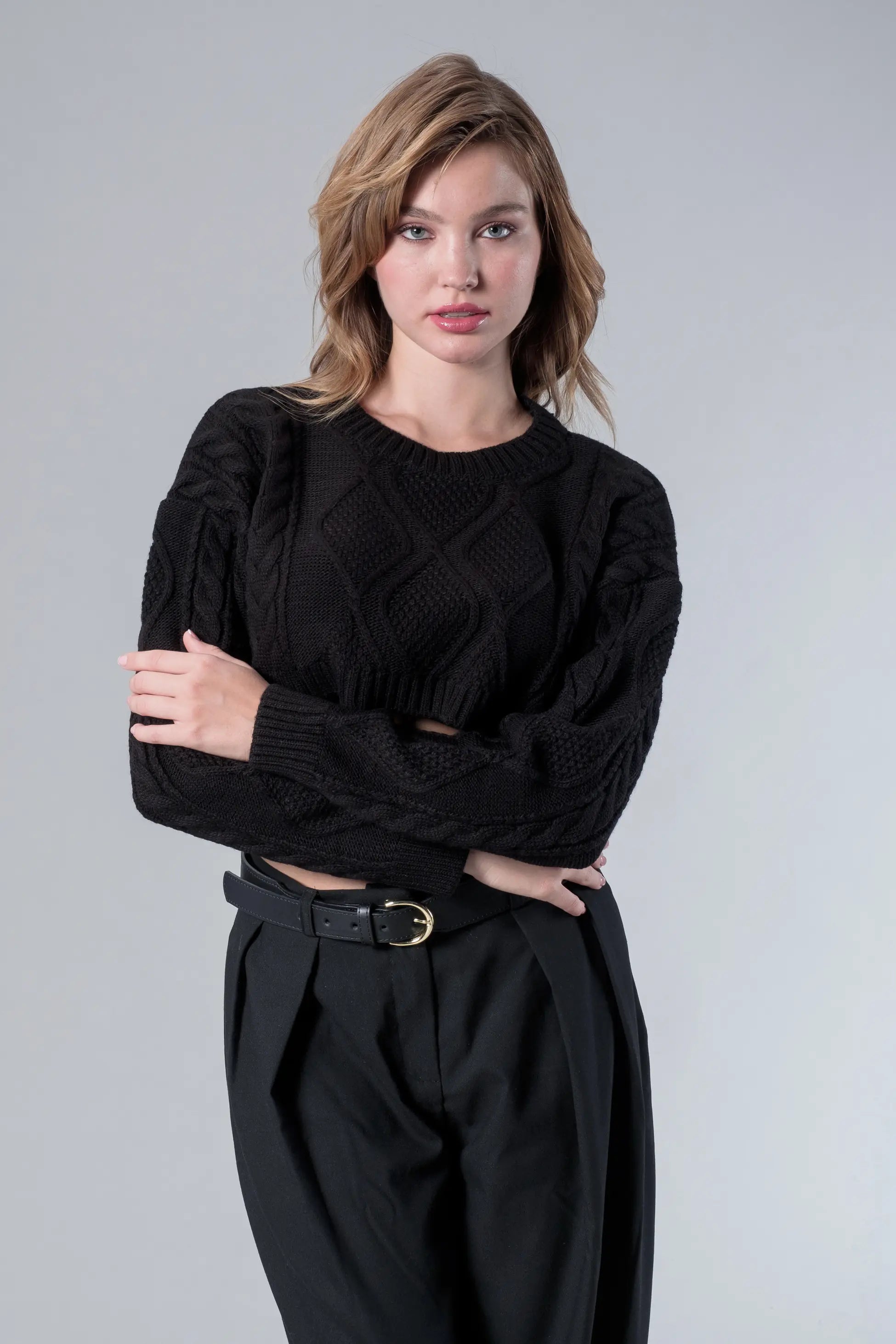 Siyah Crop Kazak