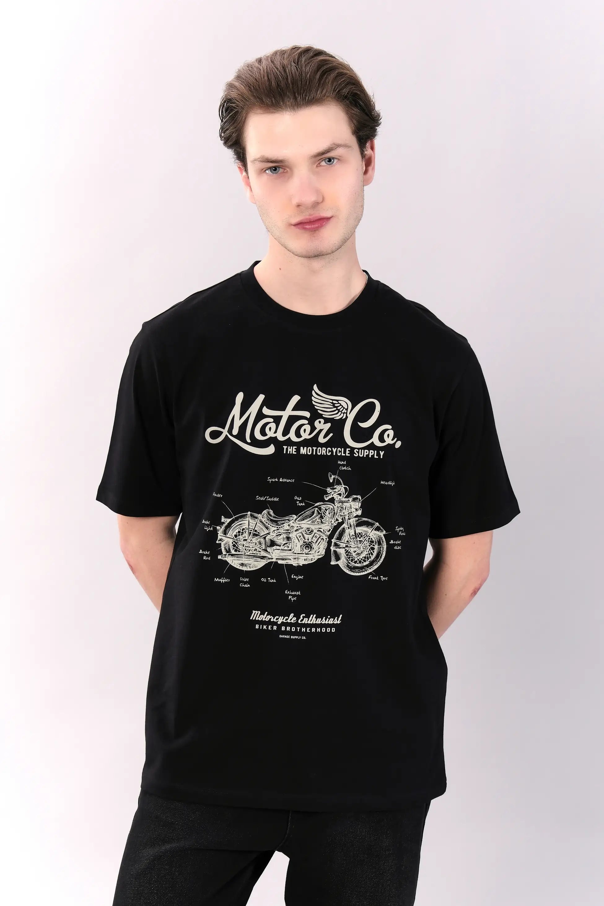 Motosiklet Temalı Siyah Regular Tişört