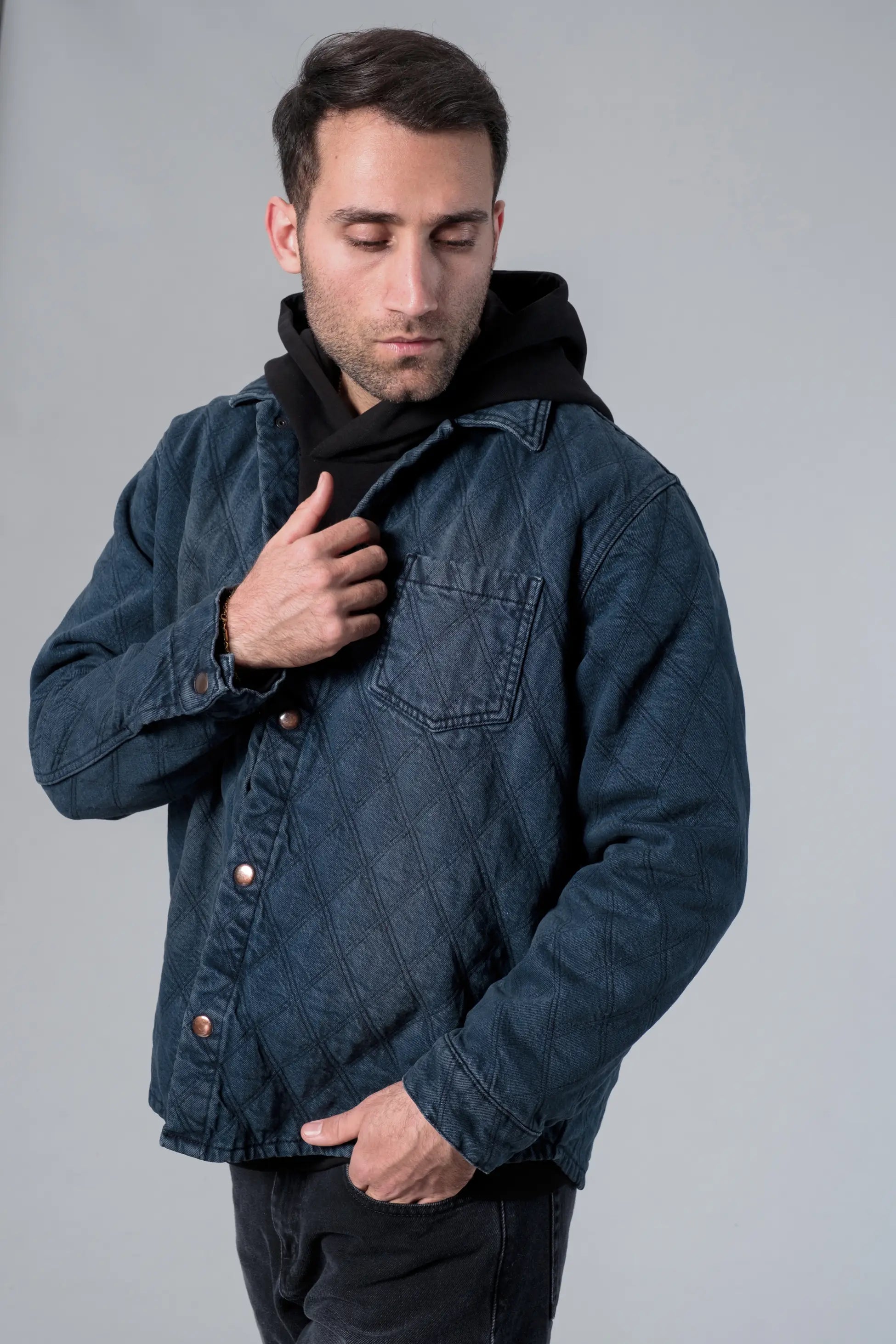 Koyu Lacivert Kapitone Denim Ceket