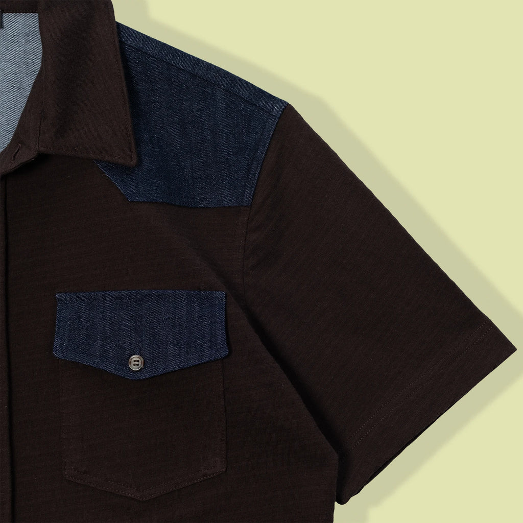 Denim Detaylı Erkek Kısa Kollu Gömlek