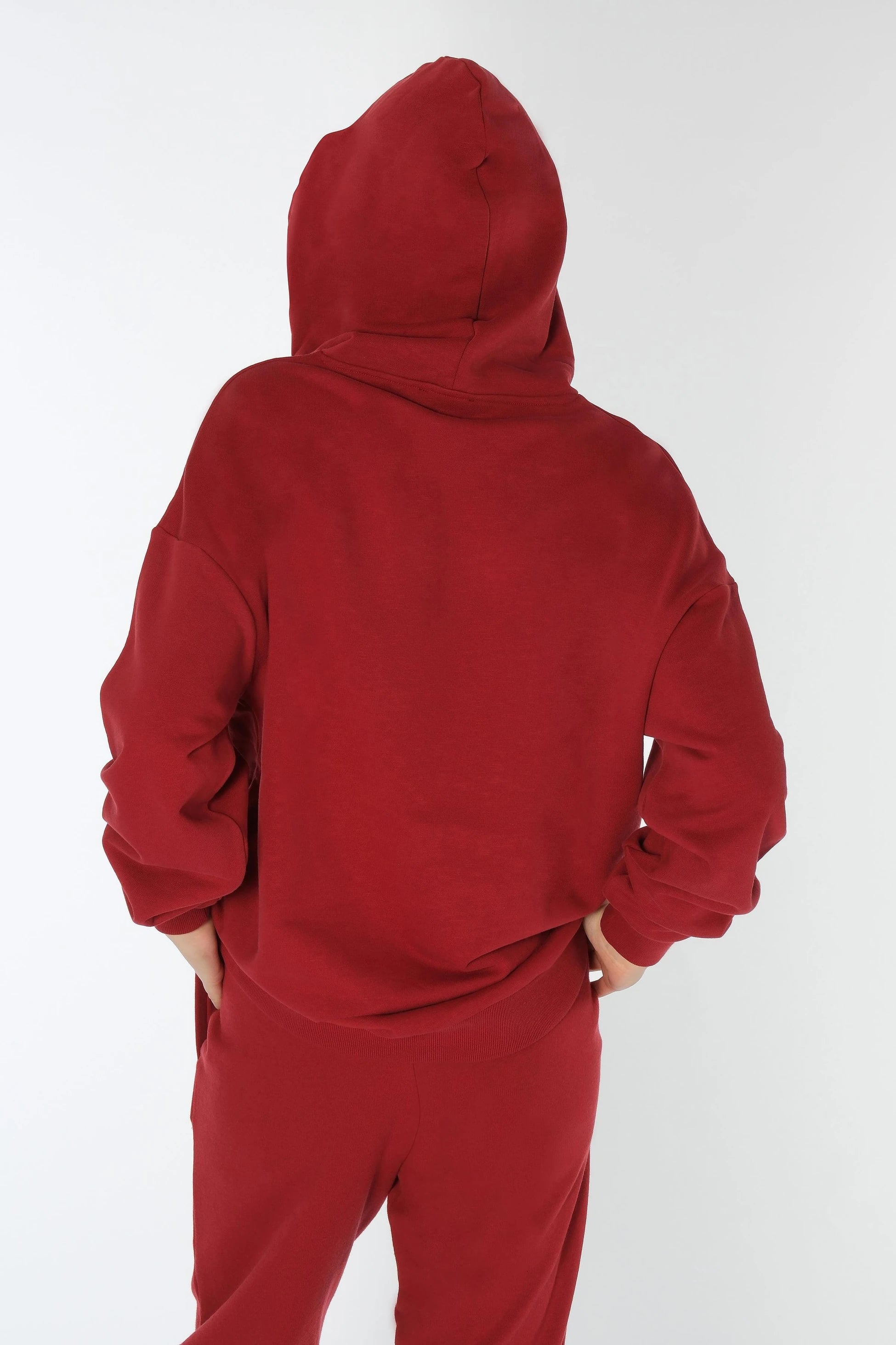 Kırmızı Kapüşonlu Cepli Hoodie
