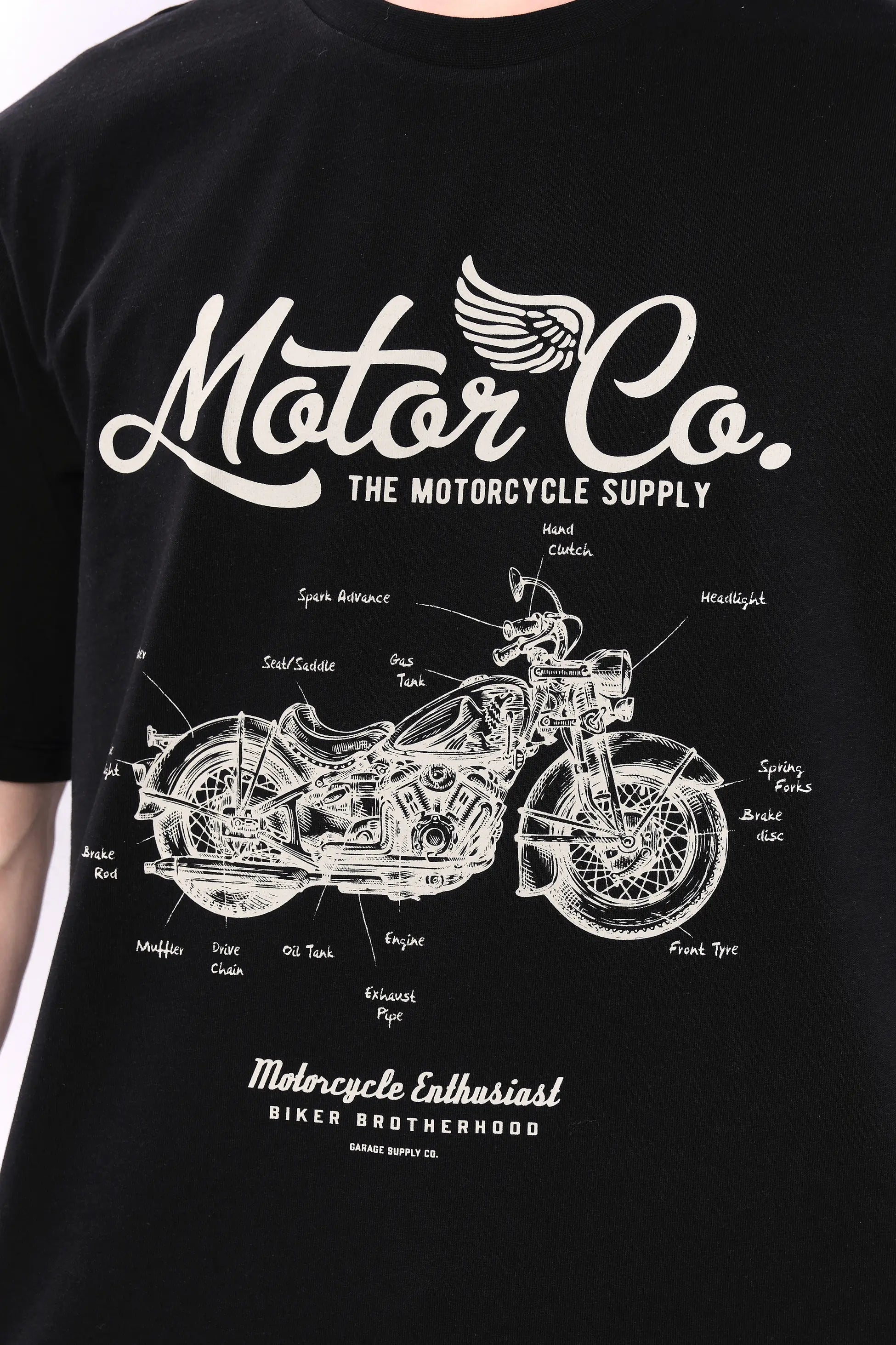 Motosiklet Temalı Siyah Regular Tişört