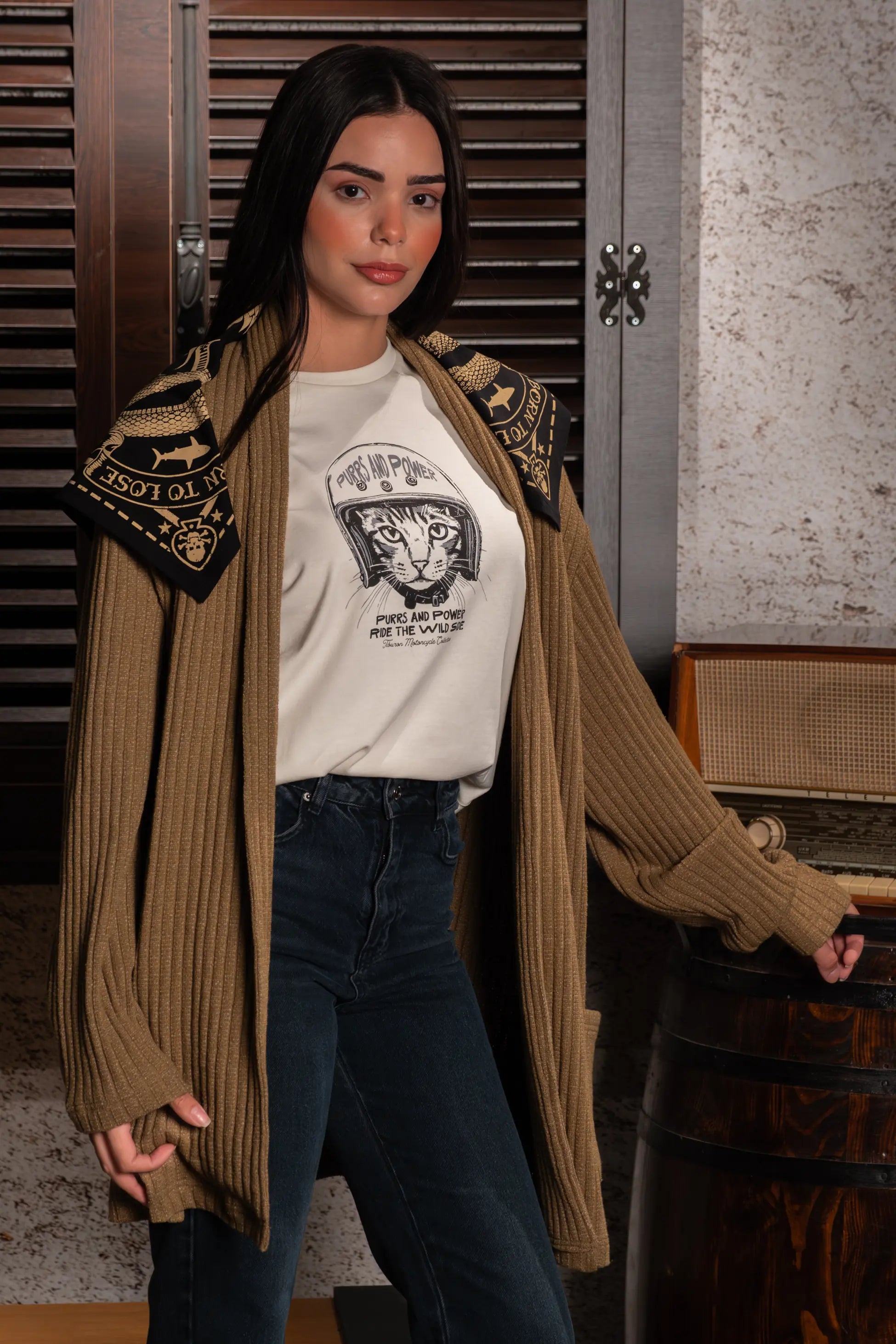 Şal Yaka Kadın Haki Örme Hırka
