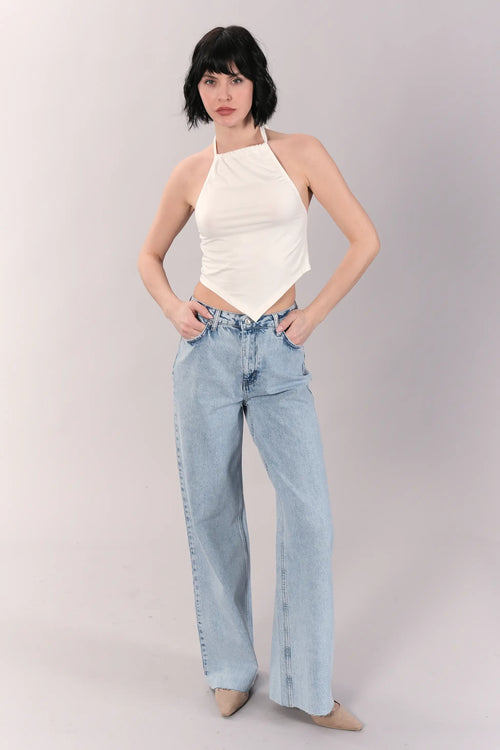 Açık Mavi Yüksek Bel Düz Paça Jean Pantolon