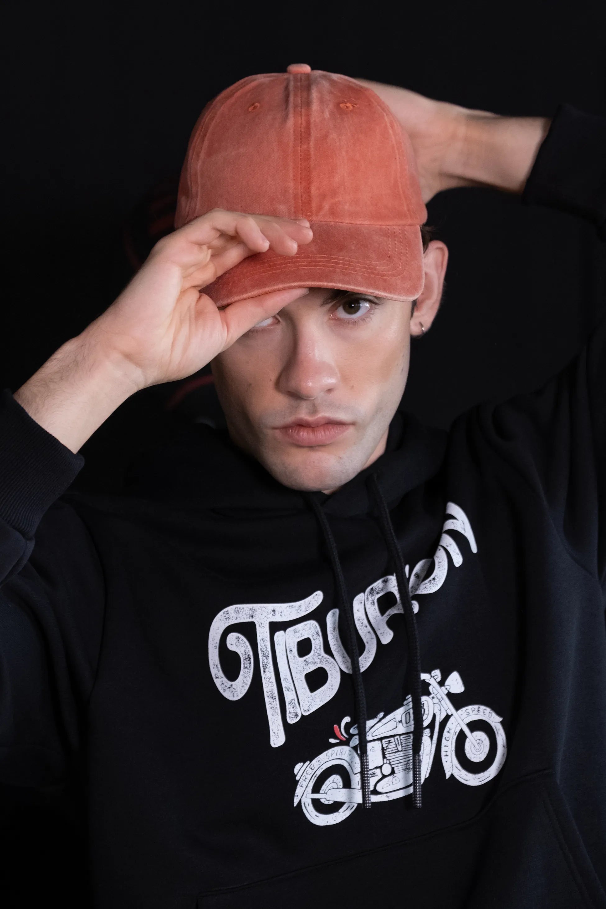 Tiburon Baskılı Şardonlu Siyah Erkek Hoodie
