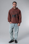 Baskılı Kahverengi Oversize Hoodie