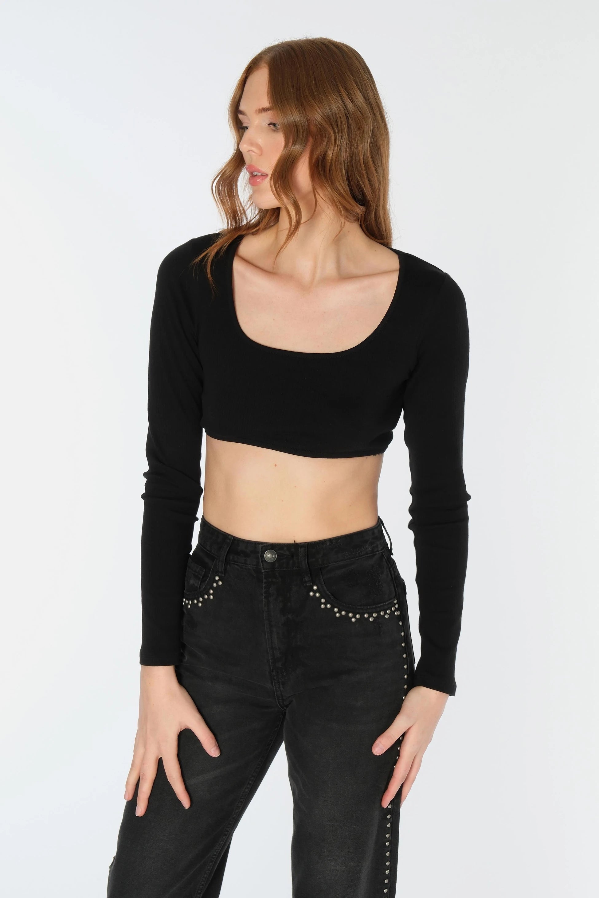 Siyah Fitilli Crop Top