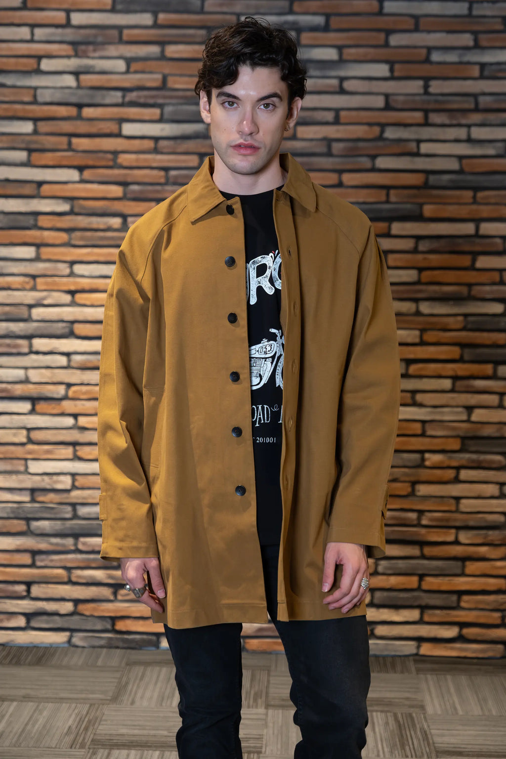 Erkek Kahverengi Gabardin Trençkot