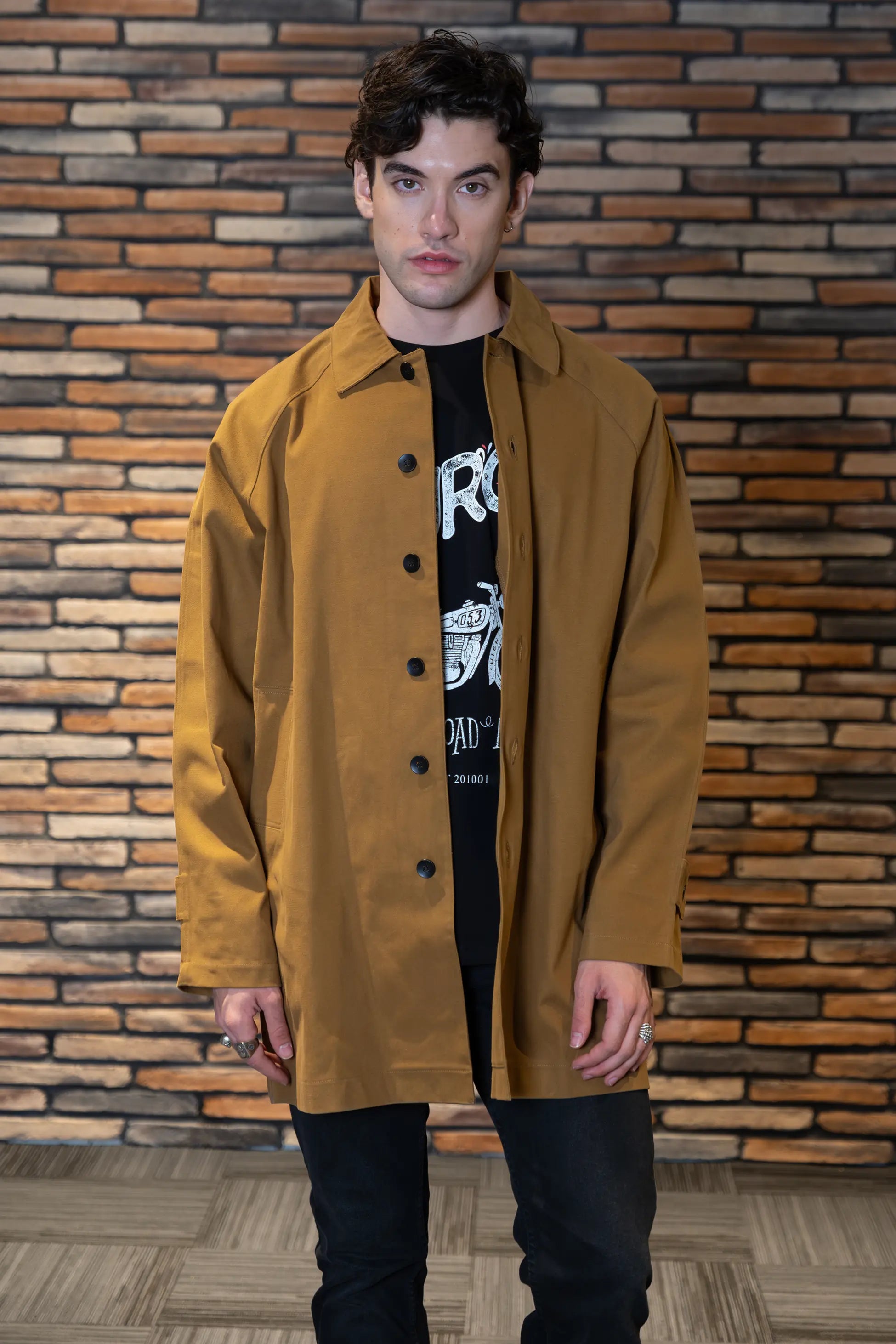 Erkek Kahverengi Gabardin Trençkot