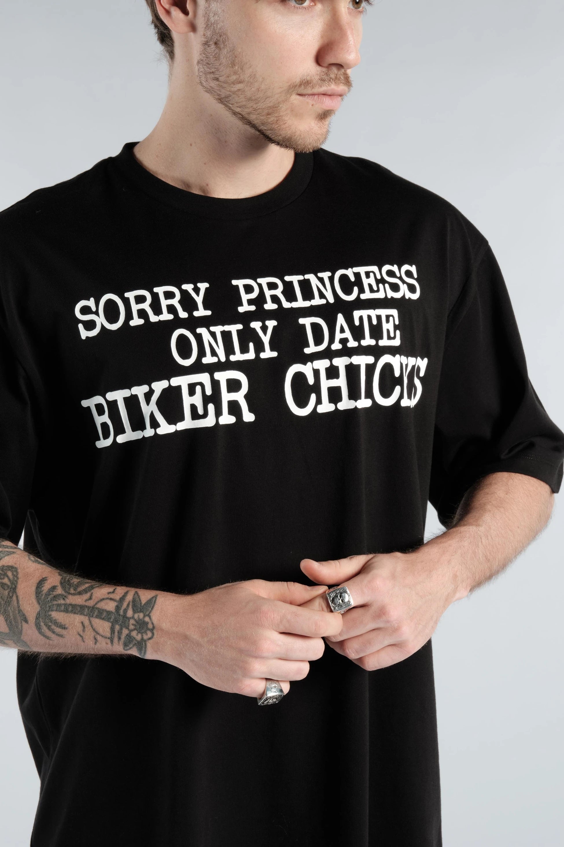 Slogan Baskılı Erkek Siyah Oversize Tişört