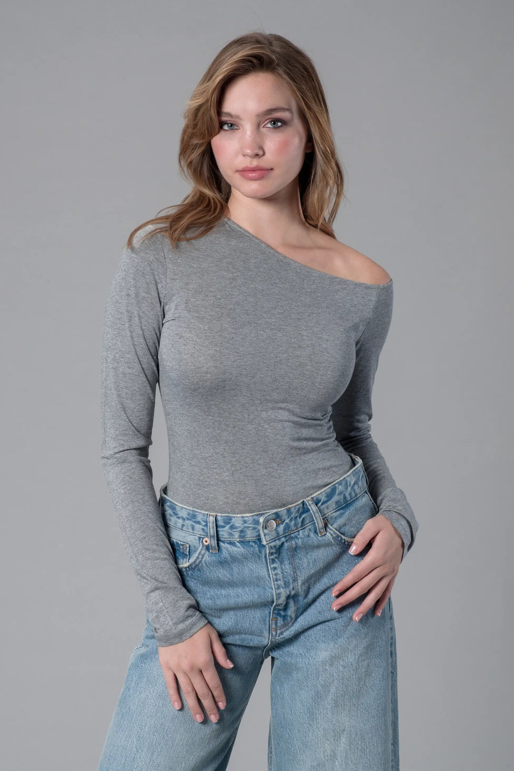 Asimetrik Yaka Melanj Çıtçıtlı Body