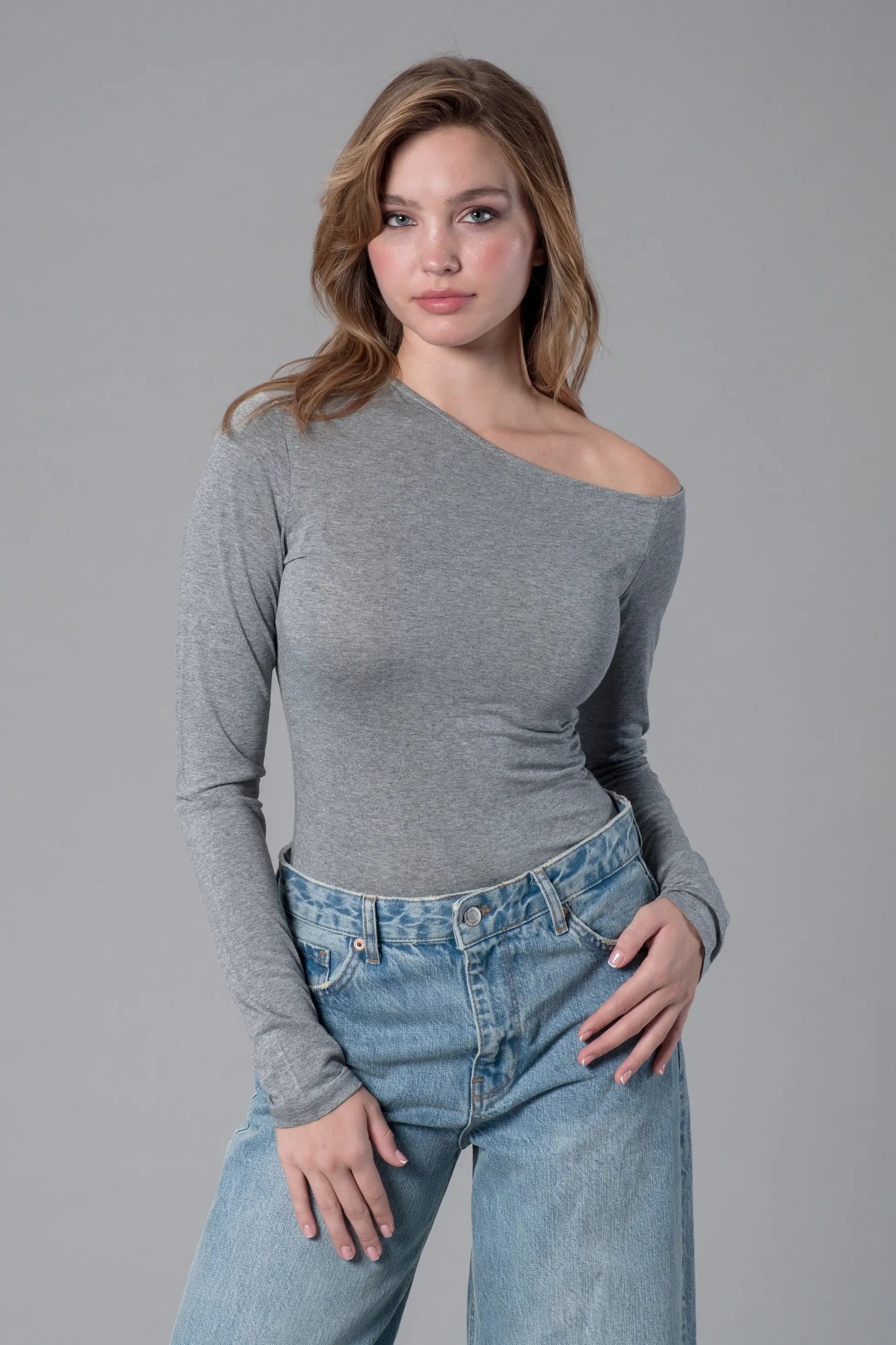 Asimetrik Yaka Melanj Çıtçıtlı Body