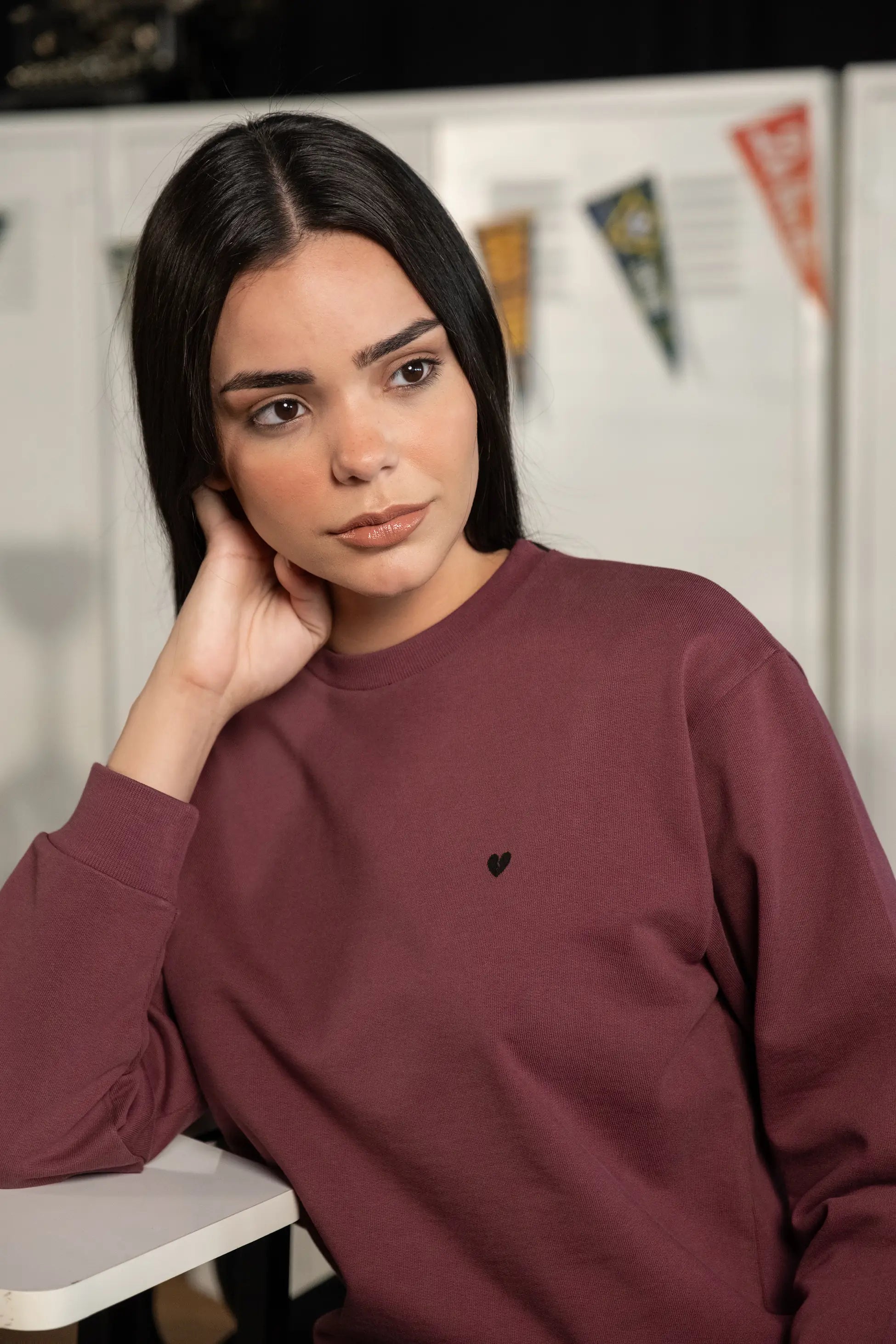 Bordo Bisiklet Yaka Sweatshirt